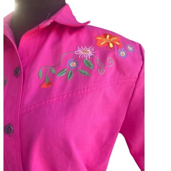 Vtg Pink Denim Western Floral Embroidered Top Midi Skirt Coord Set 8P Girlhood - Picture 3 of 7